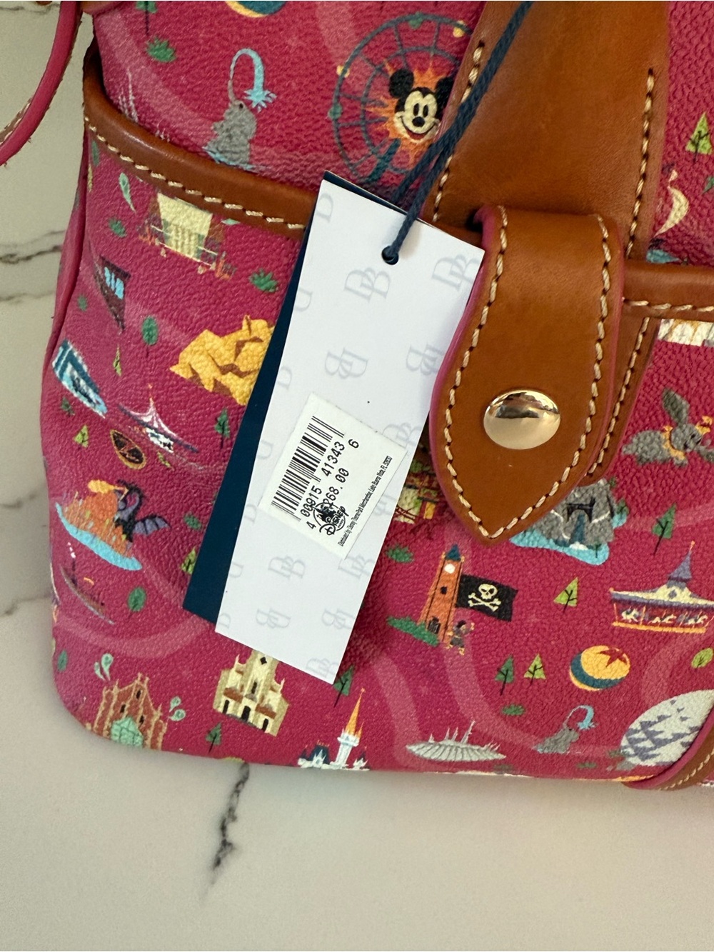 Dooney & Bourke Disney Park Maps medium Coated Canvas Satchel with Tan Trim - Picture 4 of 7